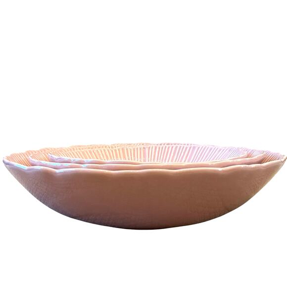Destinos Portugal Pastel Pink Nesting Serving Bowl Set of 3 LARGE Fluted New - Picture 4 of 16